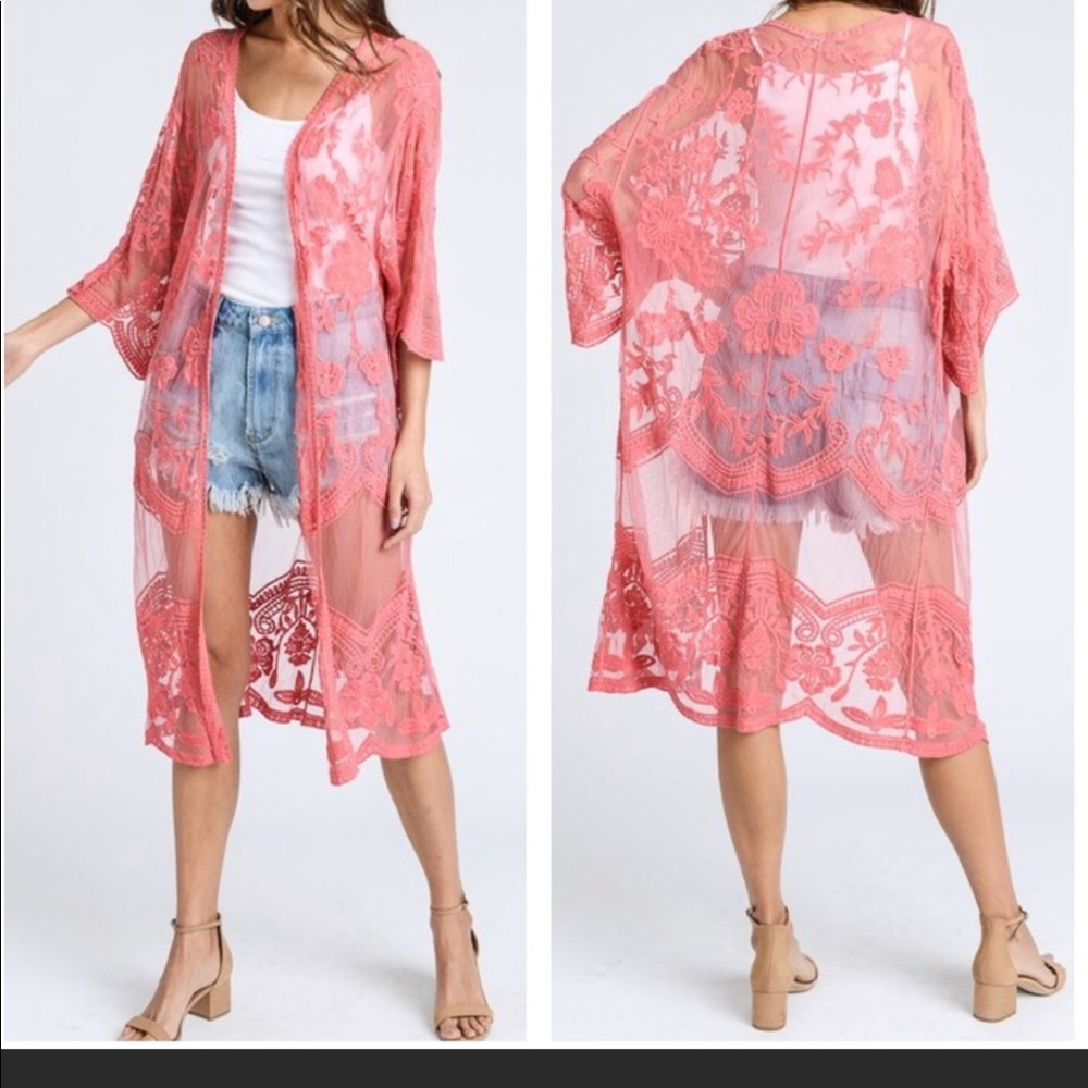 Pink Lace Cardigan Kimono